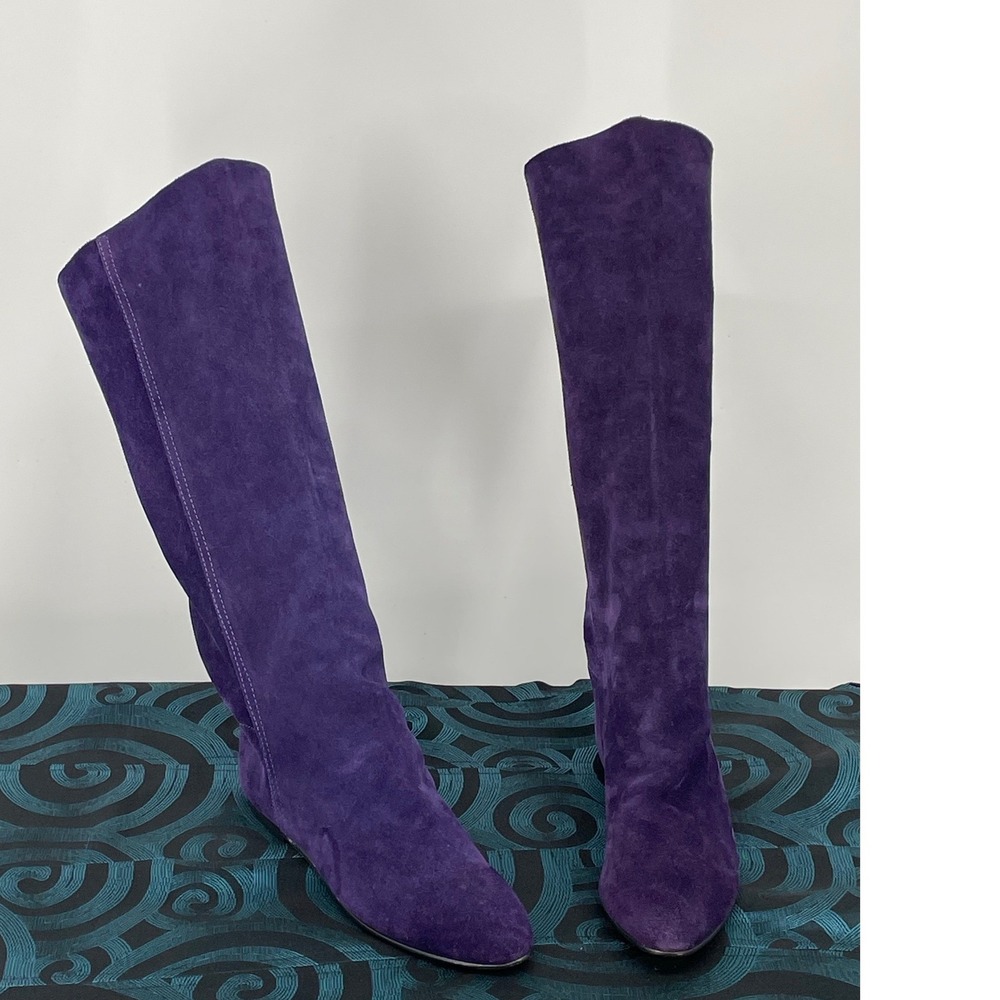 Vintage Palmetto's Purple Suede Knee High Slouch Boots Flat heel Italy Est 7.5-8